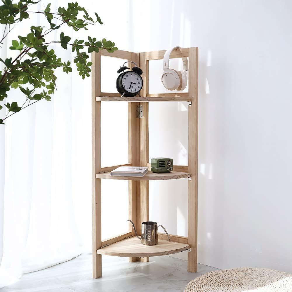 Amazon｜木製コーナー収納棚 折り畳み可能な3段コーナーラック 独立式